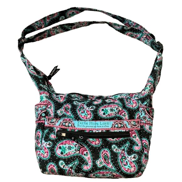 Faith Love Hope Handbags - Faith Hope Love Womens Shoulder Bag Black Paisley Floral Quilted Zipper Closure